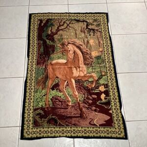 Vintage ATC NY Unicorn vs Snake Tapestry 52x34" Wall Hanging Made In Turkey